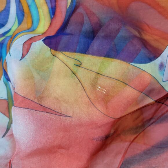 Cocoon House Kimono Silk Top Womens S/M Watercolor Swirl Side Tie Art To Wear - Picture 15 of 16